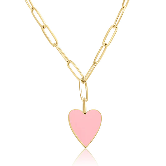 PINK ENAMEL HEART NECKLACE