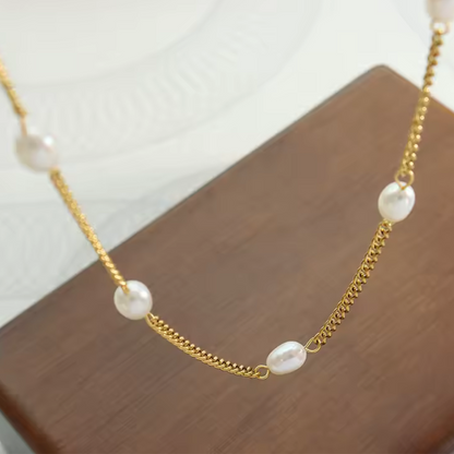 CUBAN CHAIN FRESHWATER PEARLS NECKLACE