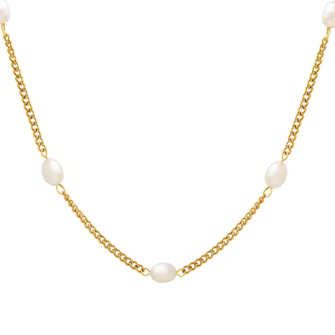 CUBAN CHAIN FRESHWATER PEARLS NECKLACE