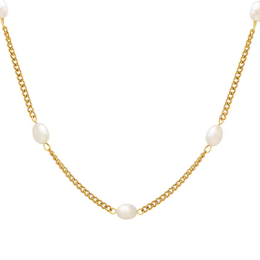 CUBAN CHAIN FRESHWATER PEARLS NECKLACE